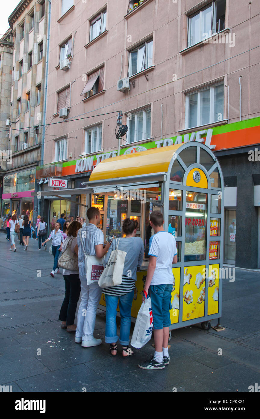 People buying popcorn Knez Mihailova main pedestrian street central Belgrade Serbia Europe Stock Photo