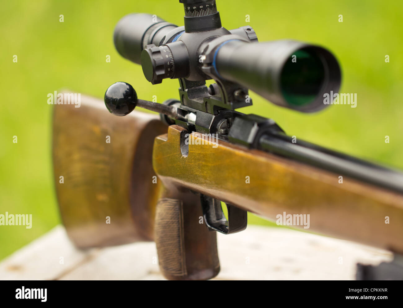 A fragment of a rifle with telescopic sight Stock Photo