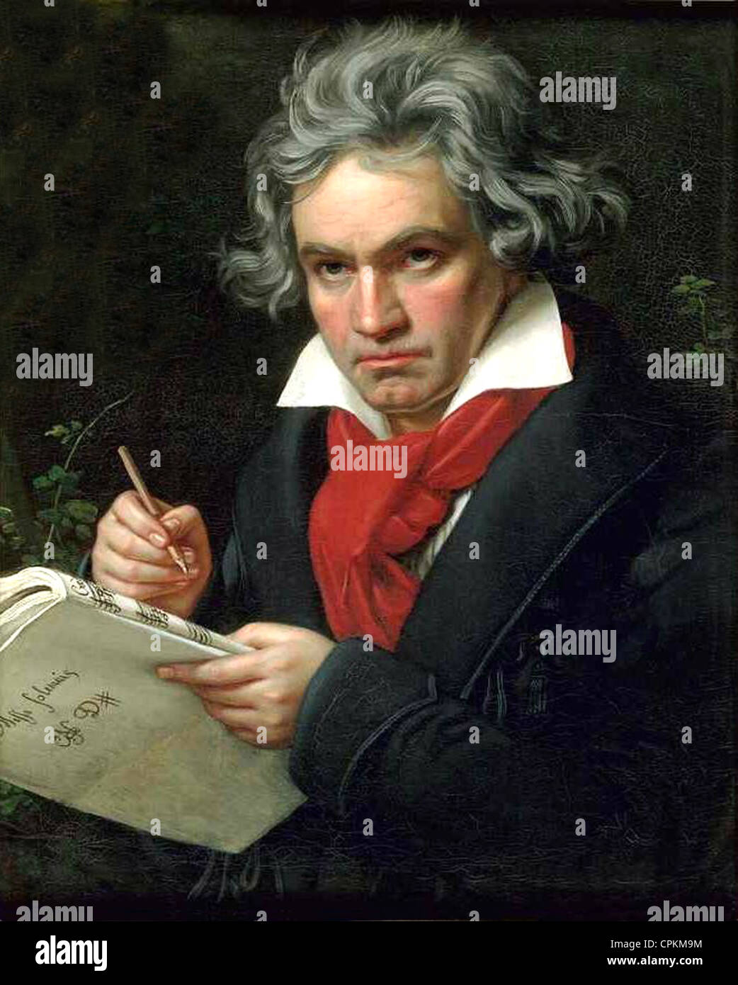 Painting of Ludwig van Beethoven in 1820 by Joseph Karl Stieler. Image in public domain due to paintings age. Stock Photo