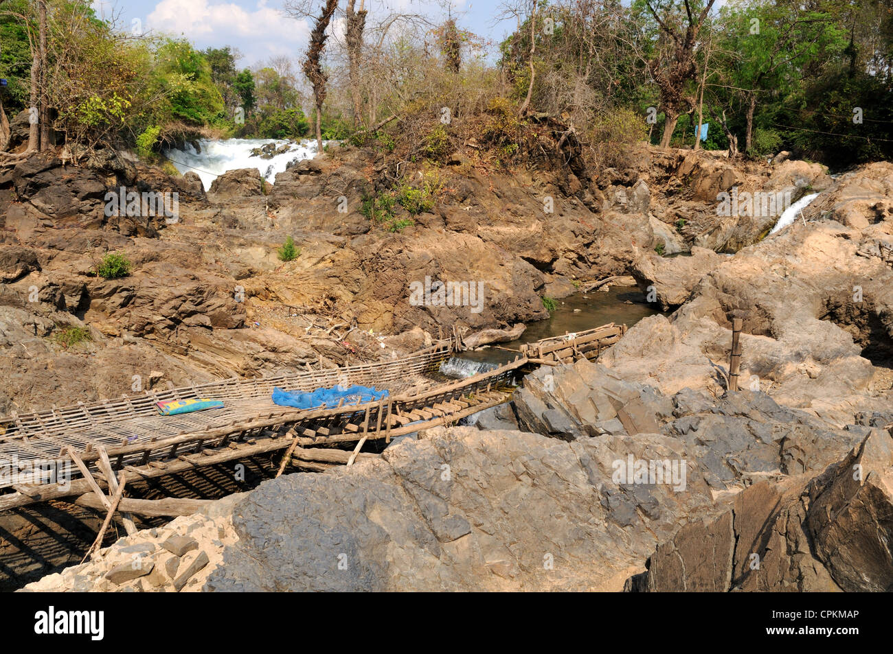 Fishing traps on the Khong Phapheng Waterfalls Mekong River Champask