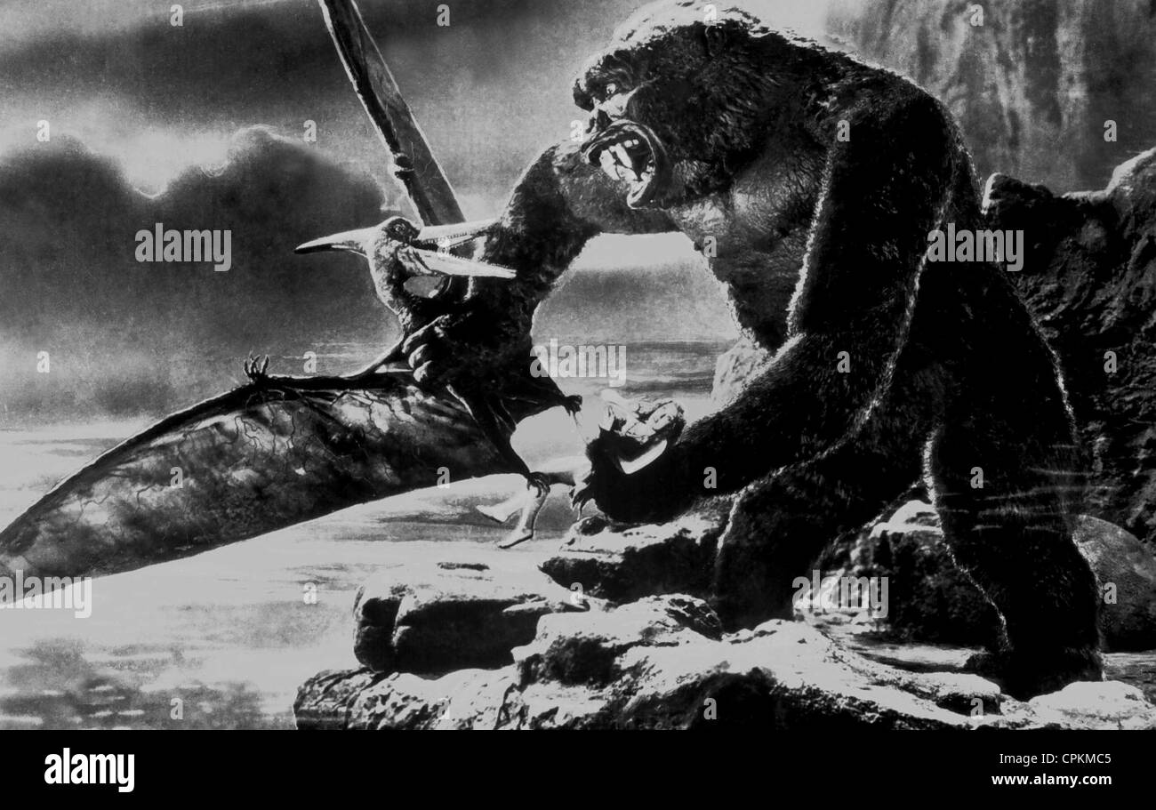 A black and white portrait of King Kong and Fay Wray from the 1933 film King Kong. Stock Photo