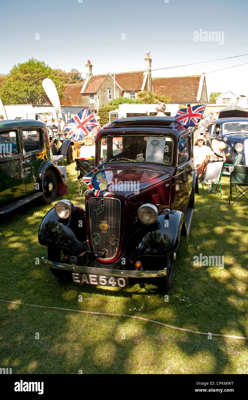 1937 Austin Ruby vintage car at outdoor classic car show, Yarmouth