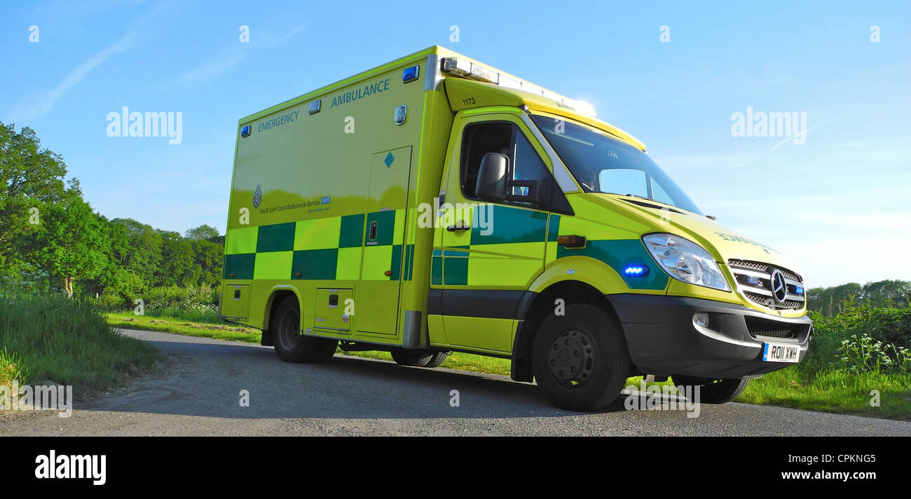 An Emergency Ambulance in a rural setting UK Editorial Use Only Stock Photo