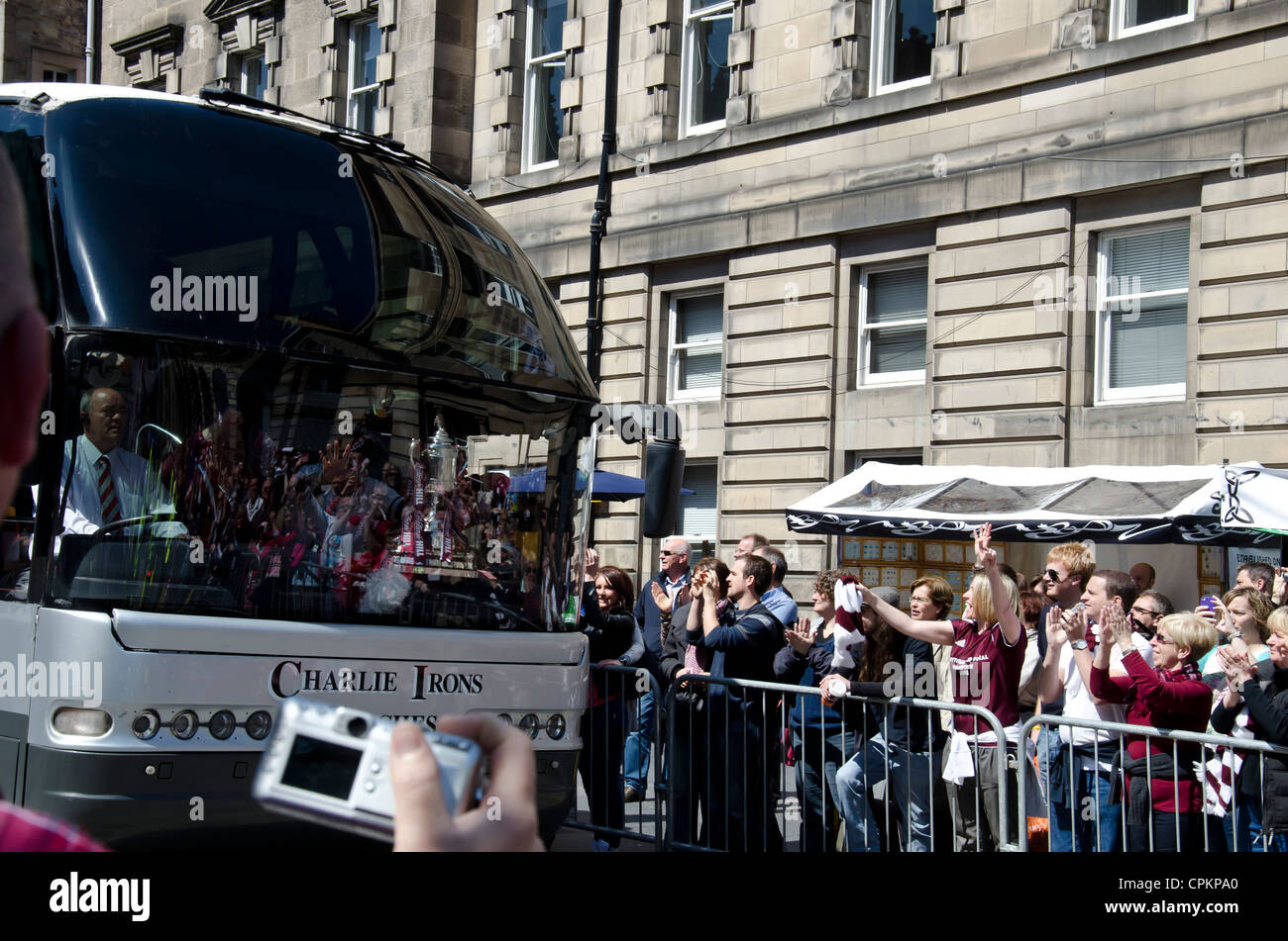 Arrival of the Hearts FC team following their Scottish FA Cup win against Edinburgh rivals Hibs in May 2012. Stock Photo