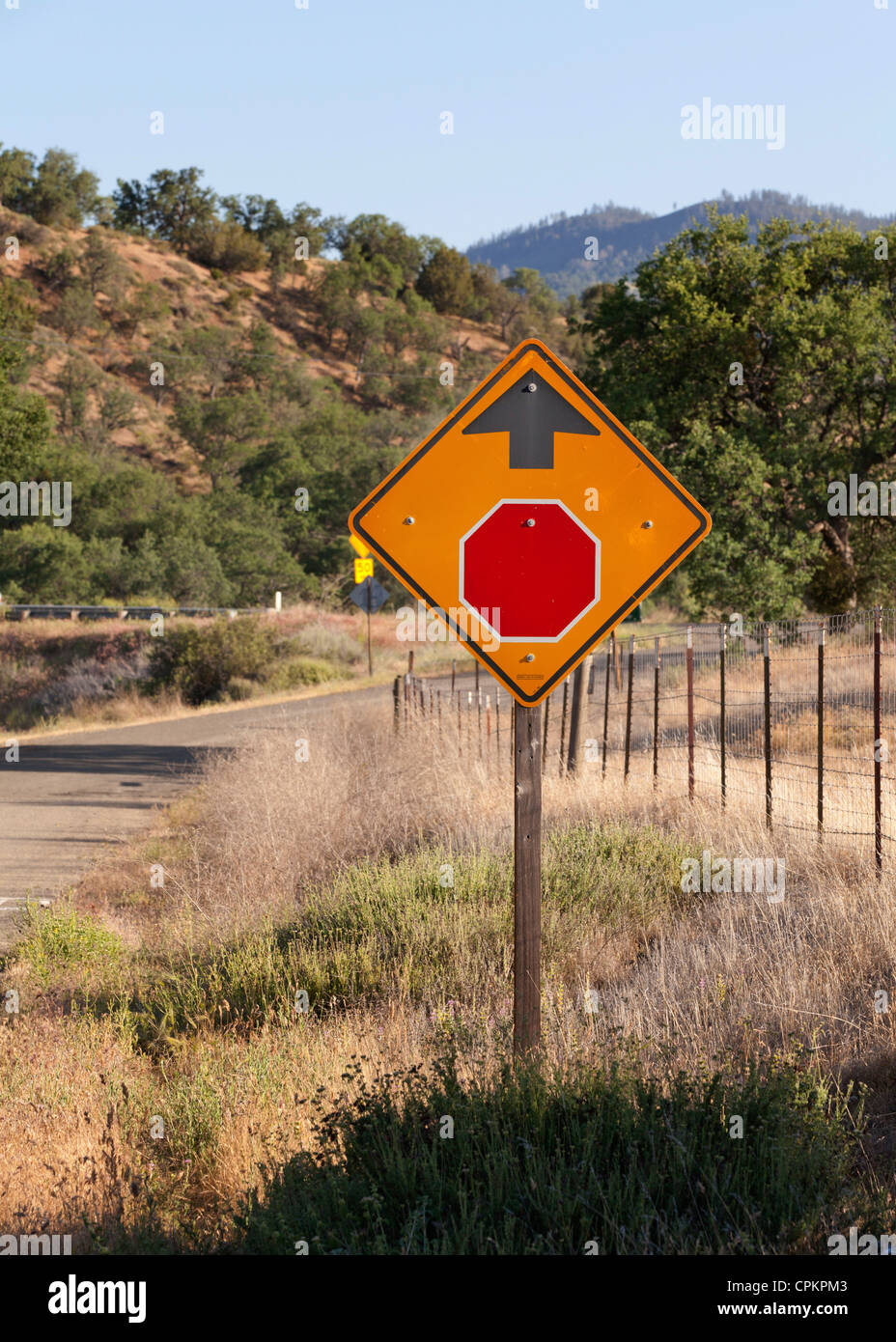 A stop sign on rural road - California USA Stock Photo