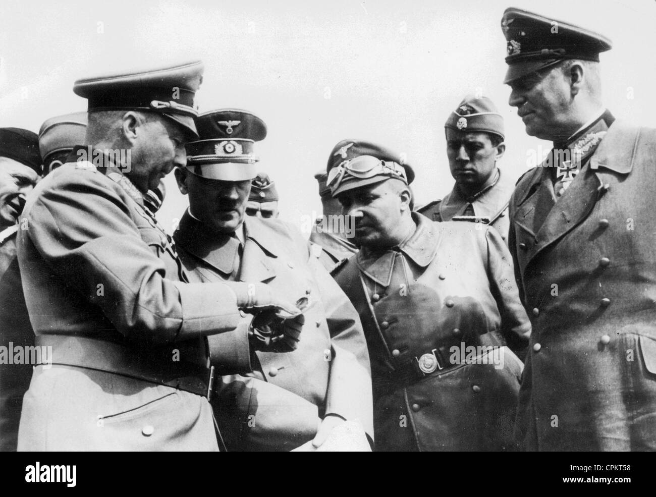 General von Kluge, Adolf Hitler, Martin Bormann, Dr. Brandt and General Field Marshall Keitel Stock Photo