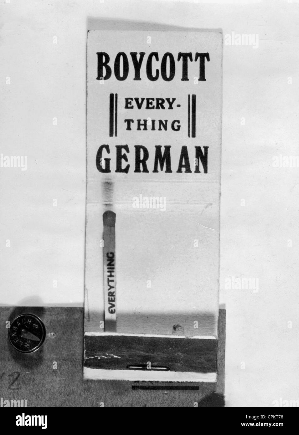 Matchbook calling for a boycott of German goods, 1939 Stock Photo