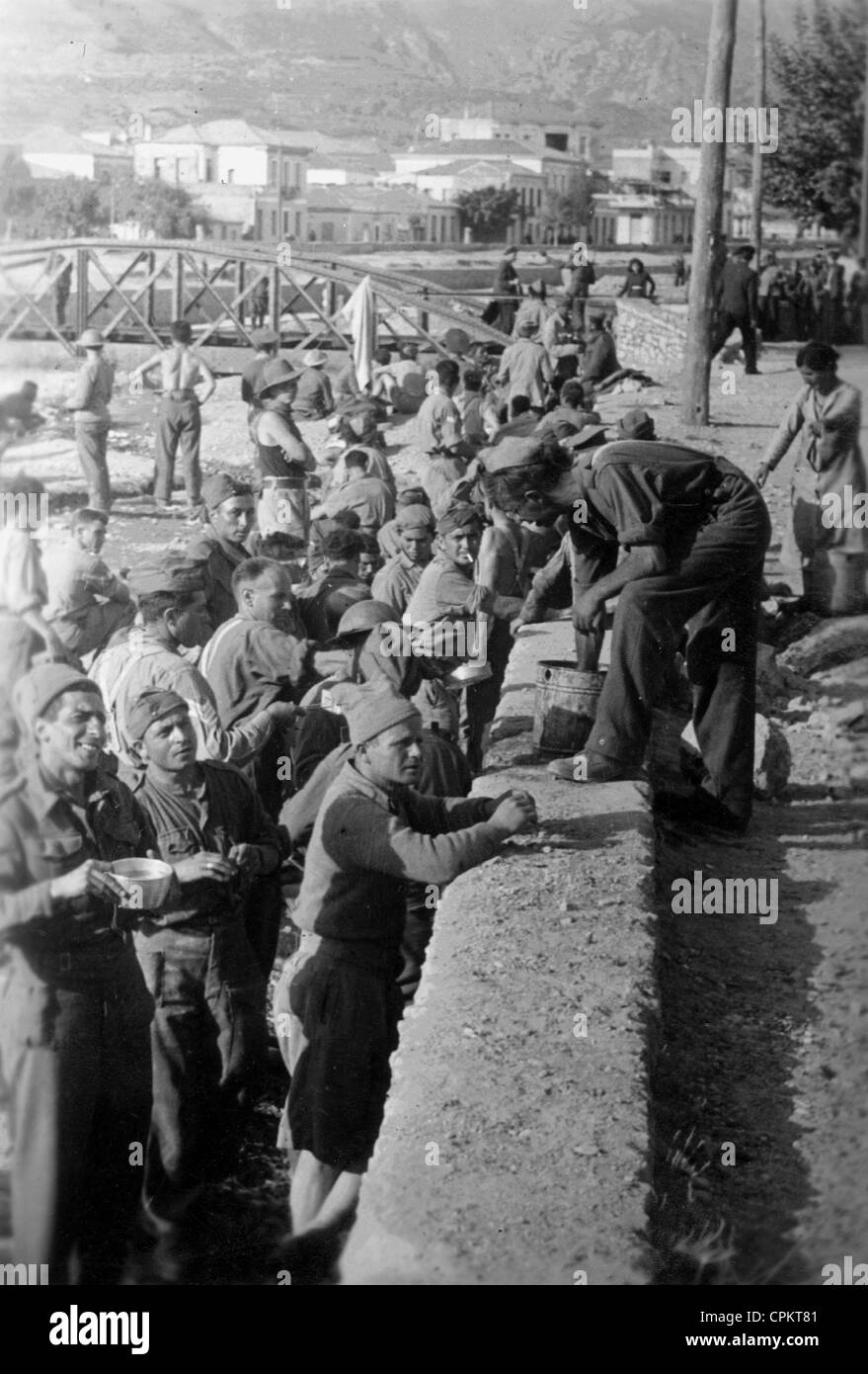 Greek Jews who had fought the German invasion of Pelepones are gathered in an assembly camp, May 1941, (b/w photo) Stock Photo