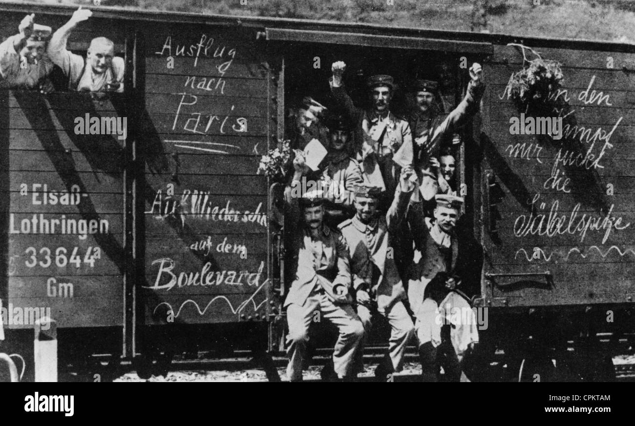German soldiers travel to the Western front, 1914 Stock Photo