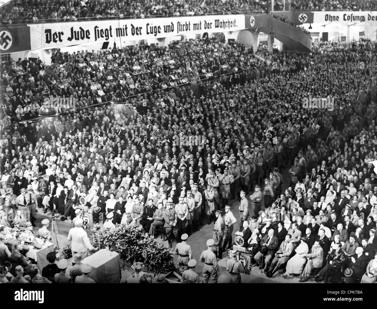 Julius Streicher during a speech in the Berlin Sportpalast, Berlin, 15th August 1935 (b/w photo) Stock Photo