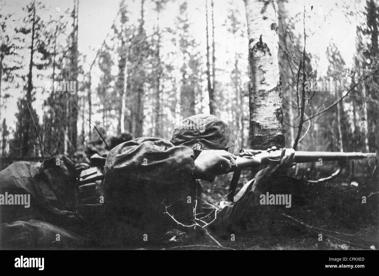 German sniper on the eastern front in Karelia, 1942 Stock Photo - Alamy