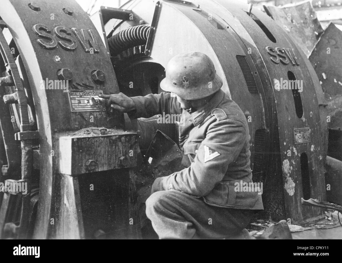 German soldier in a ruined factory in Stalingrad, 1942 Stock Photo