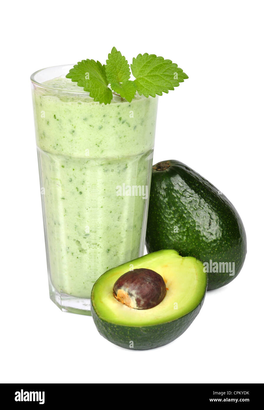 Avocado smoothie isolated on white background Stock Photo