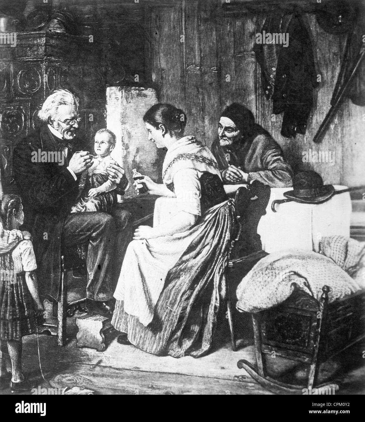 Domiciliary visit, 1880 Stock Photo