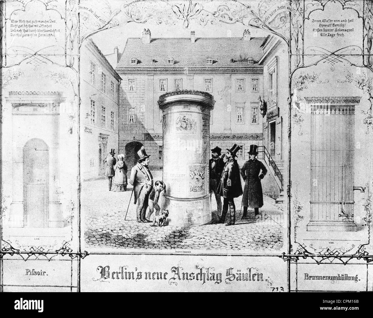 The first advertising column in Berlin, 1855 Stock Photo - Alamy