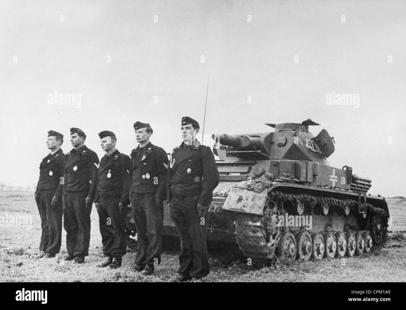 Crew before their Panzer IV, 1941 Stock Photo