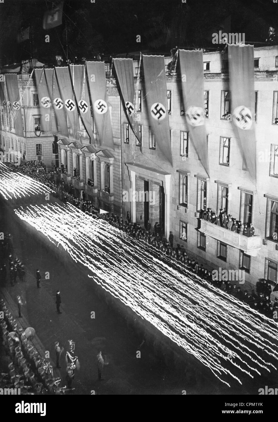 Torchlight procession in honor of Adolf Hitler's birthday, 1939 Stock Photo