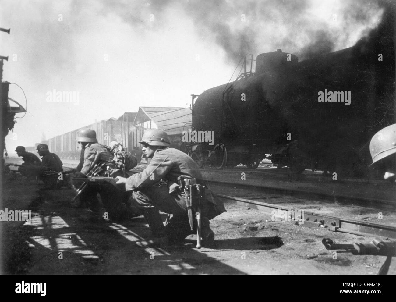 German soldiers fighting for a station on the Eastern Front, 1942 Stock Photo