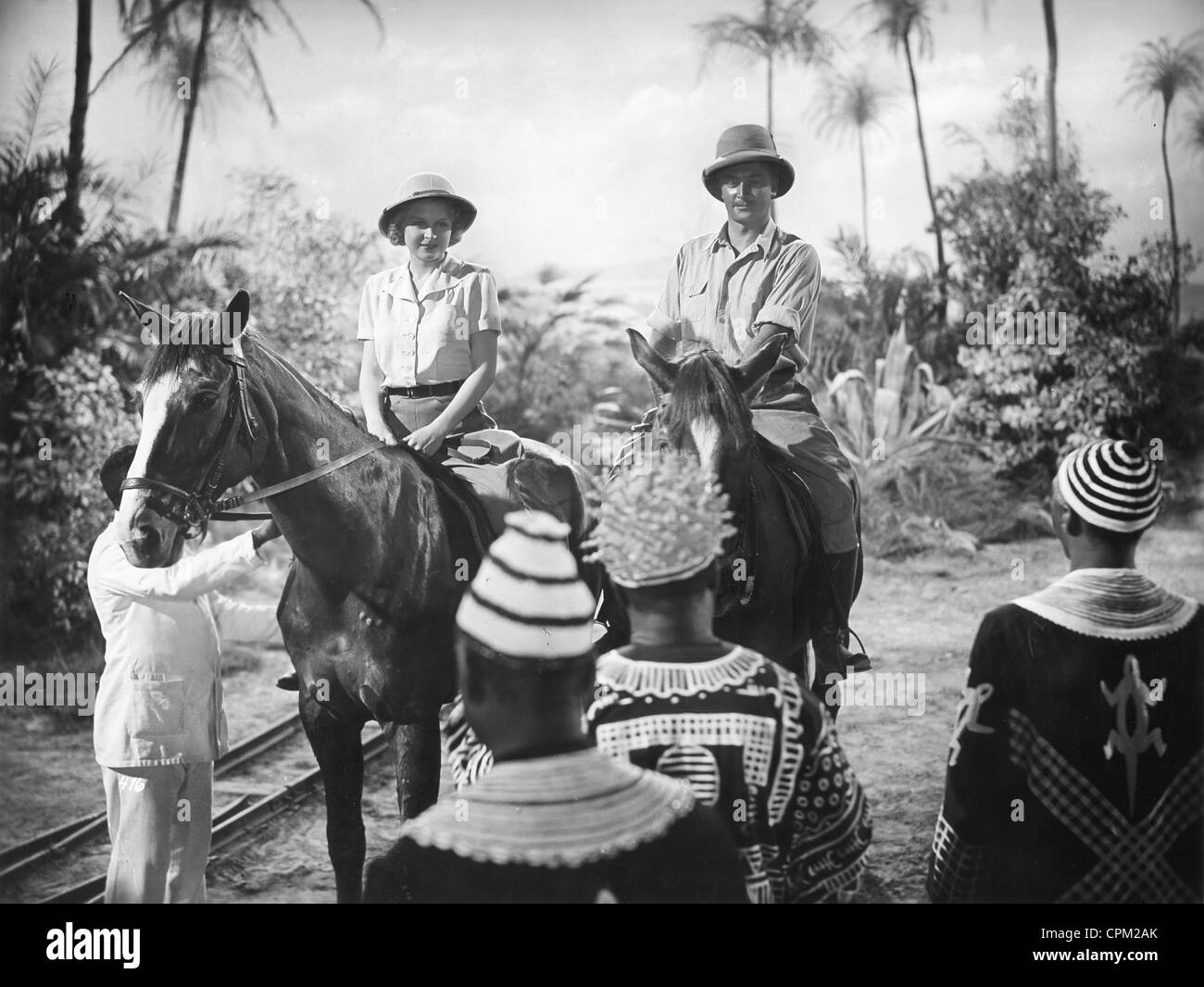Europeans in Africa in a movie in the 1930's Stock Photo