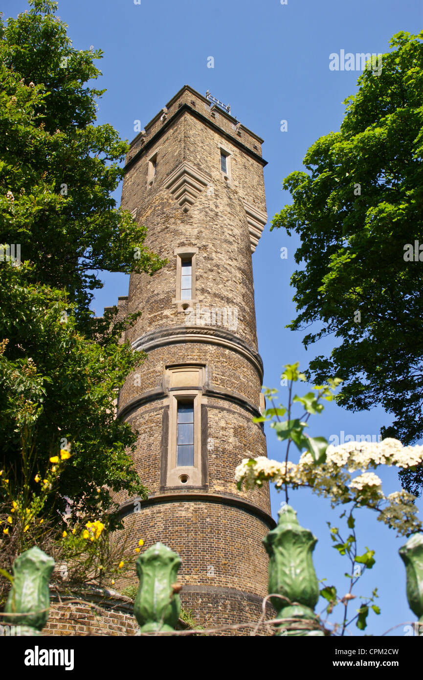 Victorian waterworks building in the Scottish Baronial style, now a climbing centre, Stoke Newington, Hackney, London, England Stock Photo