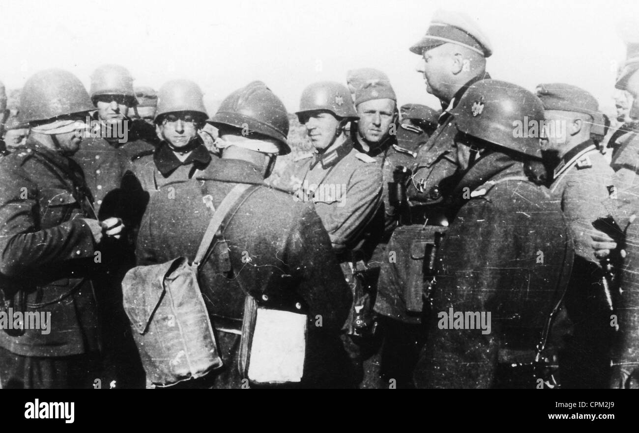 German soldiers and Polish negotiators, 1939 Stock Photo