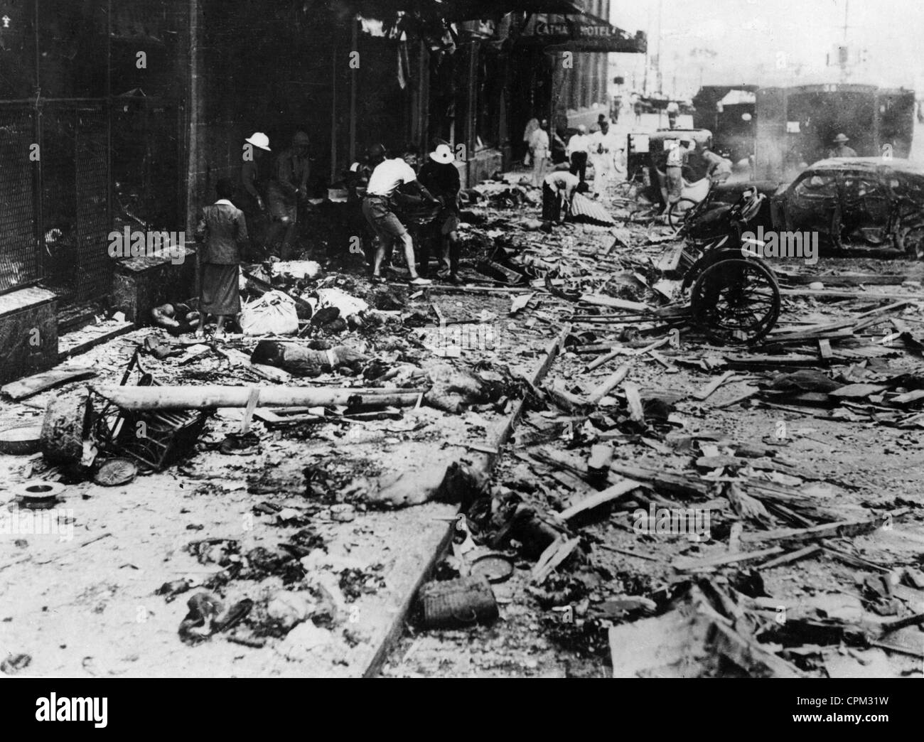 Destructions following the Japanese air attack in Nanking, 1937 Stock Photo