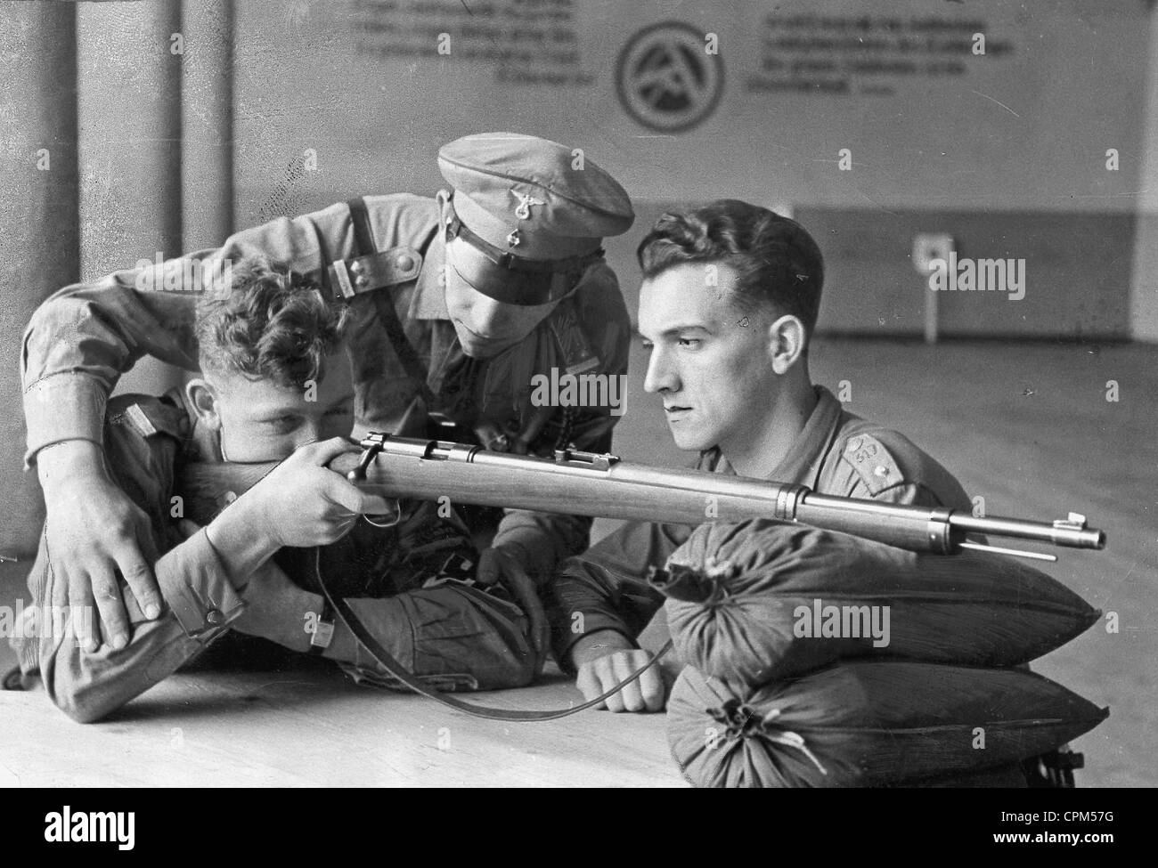 Firing training of the Hitler Youth members in Germany, 1939 Stock Photo