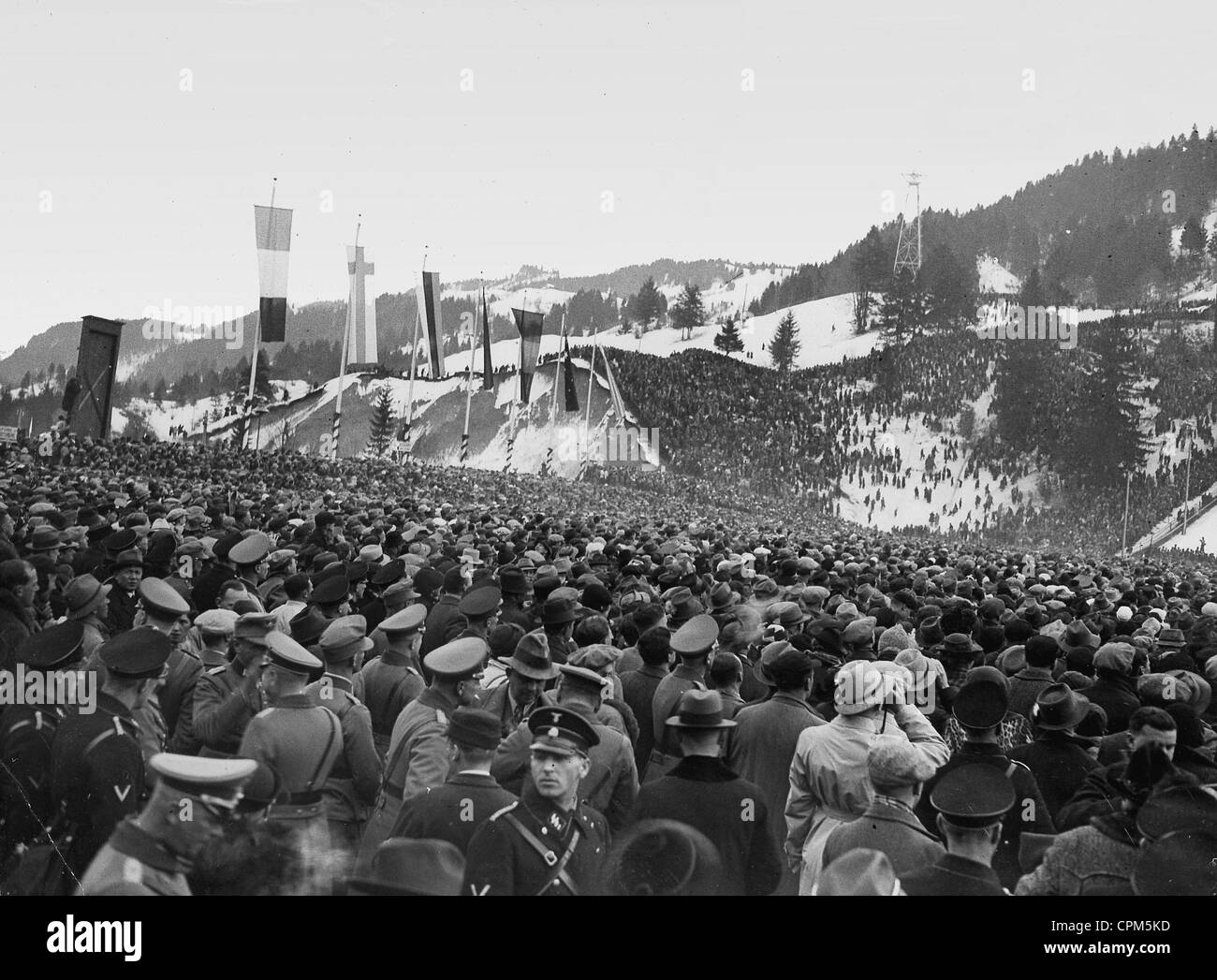 Jacques Benoist-Méchin, Olympic Games 1936., Colour telegram, special ID  card for the Winter Games 1936 in Garmisch-Partenkirchen, photographs of  Jacques Benoist-Méchin at the Winter Games, invitations, name card of von  Tschammer and