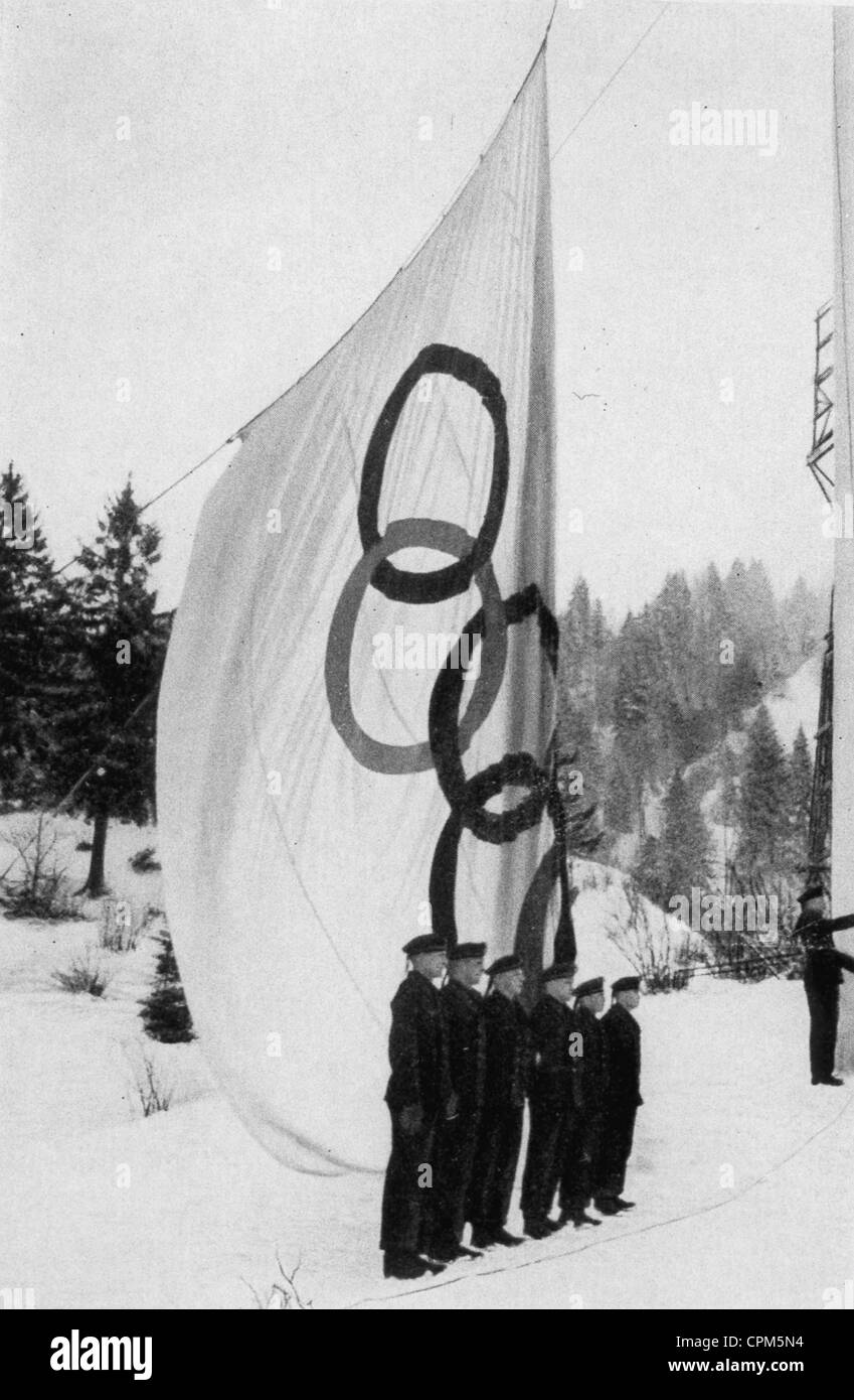 Jacques Benoist-Méchin, Olympic Games 1936., Colour telegram, special ID  card for the Winter Games 1936 in Garmisch-Partenkirchen, photographs of  Jacques Benoist-Méchin at the Winter Games, invitations, name card of von  Tschammer and