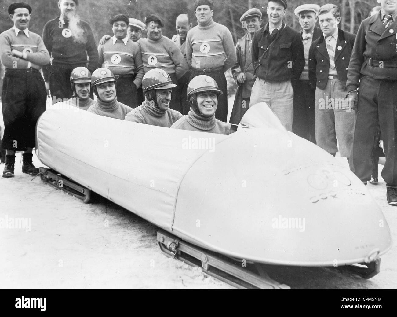 The French bobsled 'Champagne CoqTail' at the Olympic games in