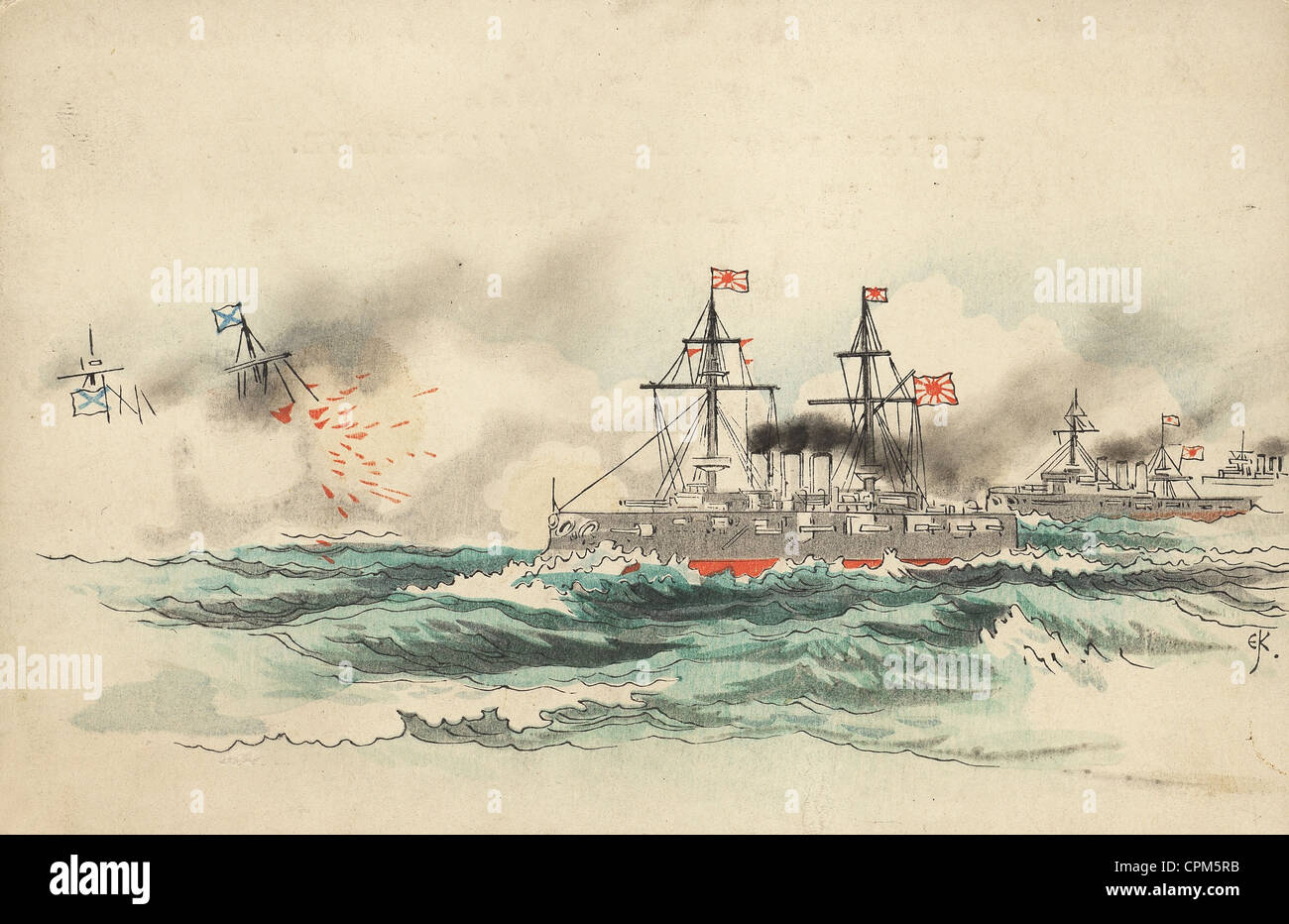 Sea battle at Tsushima, 1905 Stock Photo
