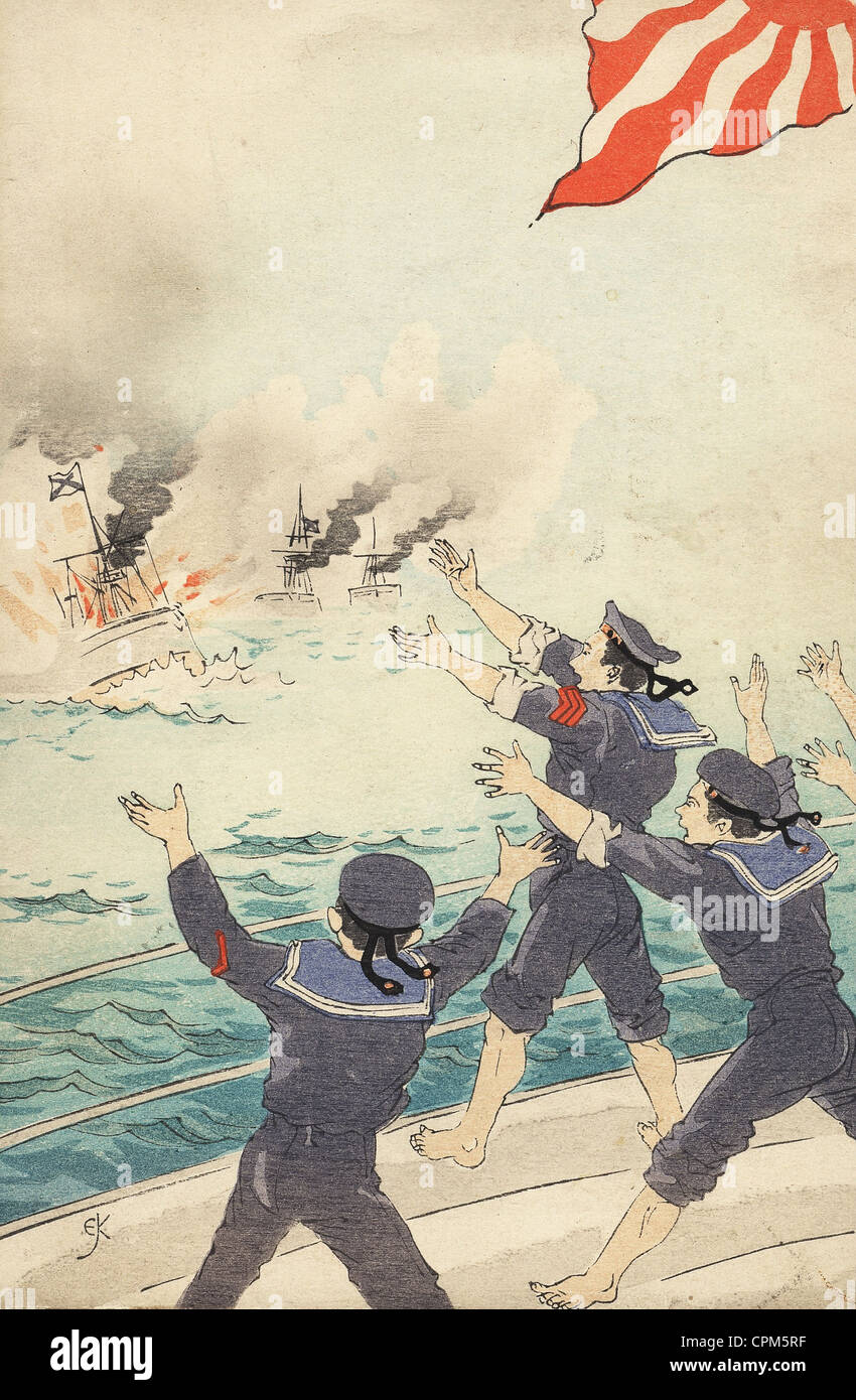 Japanese soldiers during the sea battle of Tsushima, 1905 Stock Photo