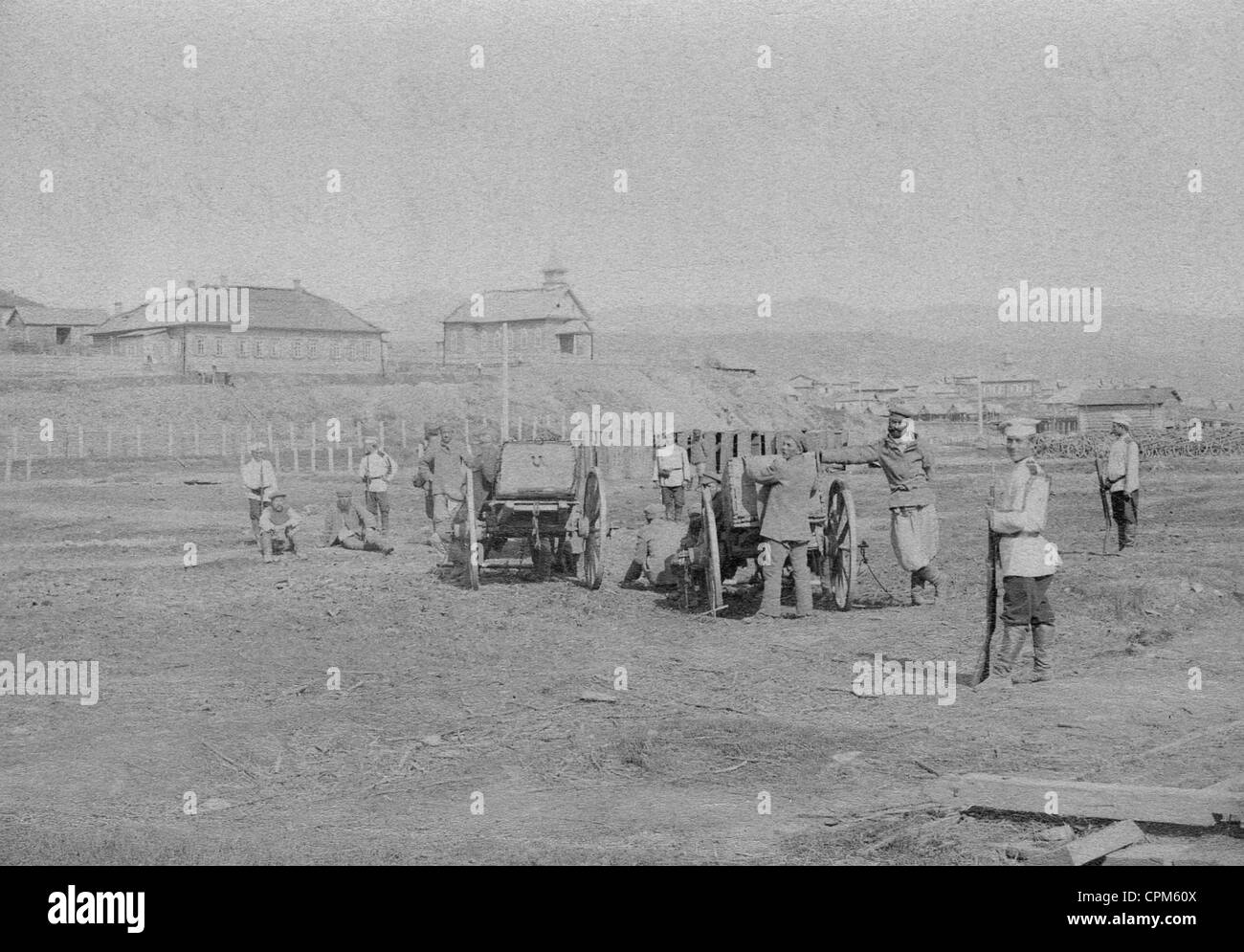Forced laborers in a camp in Alexandrovsk, 1903 Stock Photo