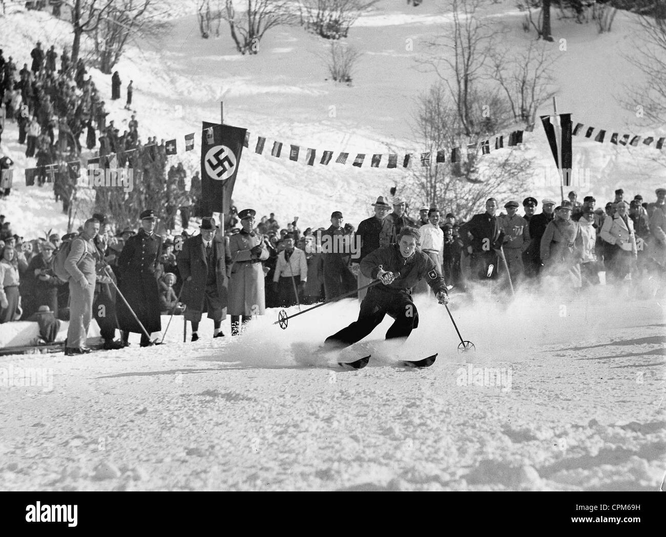 Jacques Benoist-Méchin, Olympic Games 1936., Colour telegram, special ID  card for the Winter Games 1936 in Garmisch-Partenkirchen, photographs of  Jacques Benoist-Méchin at the Winter Games, invitations, name card of von  Tschammer and