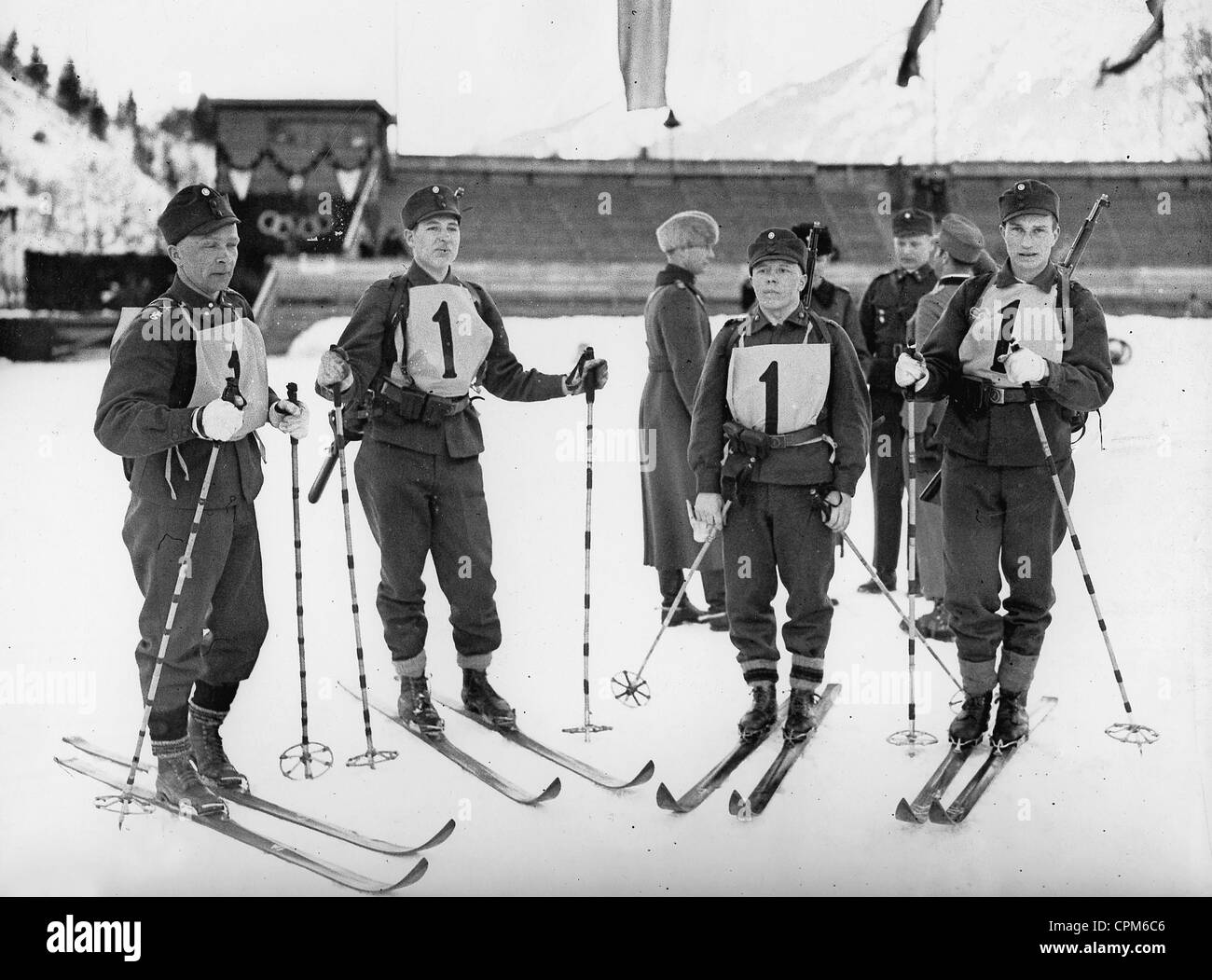 Jacques Benoist-Méchin, Olympic Games 1936., Colour telegram, special ID  card for the Winter Games 1936 in Garmisch-Partenkirchen, photographs of  Jacques Benoist-Méchin at the Winter Games, invitations, name card of von  Tschammer and