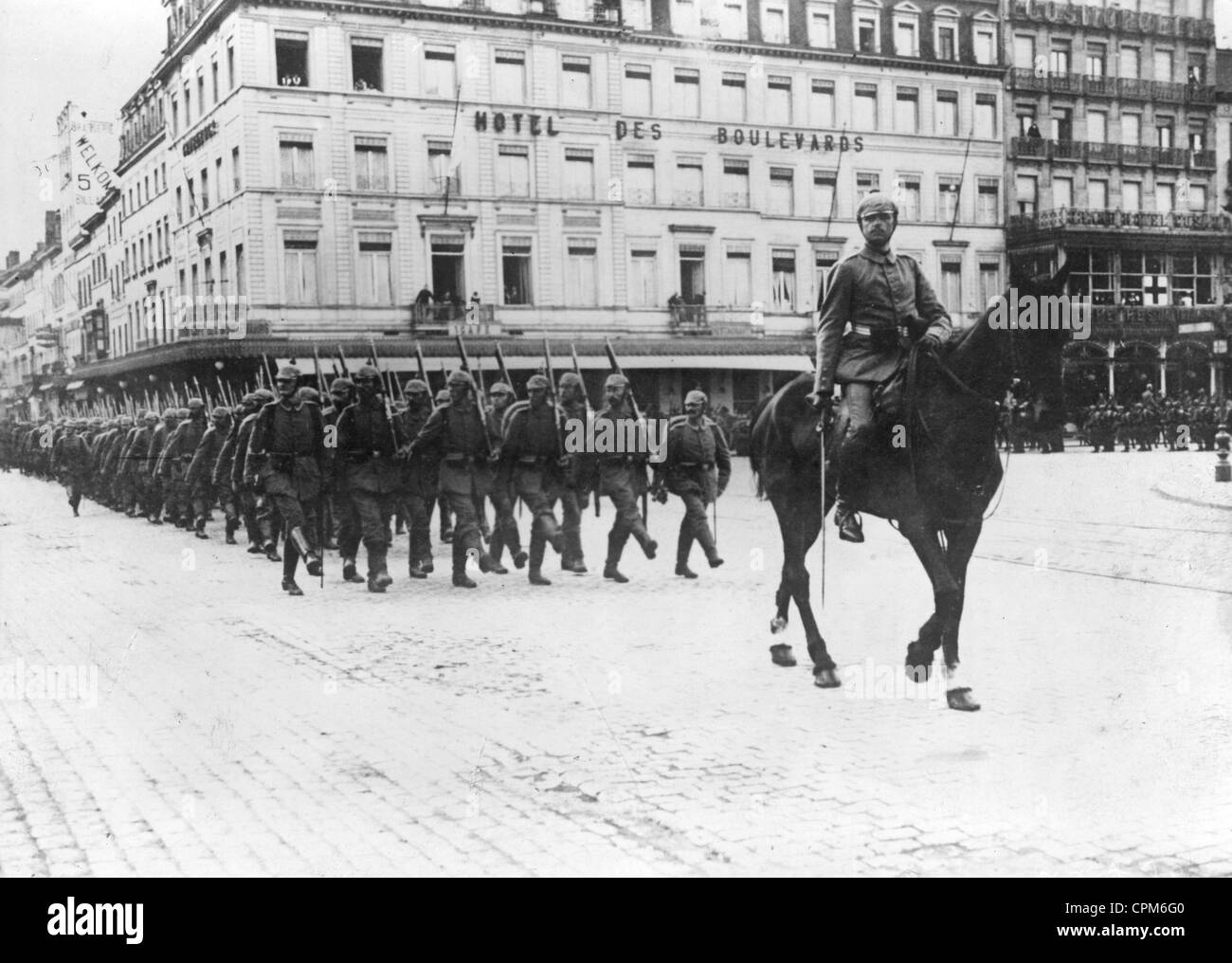German soldiers parading in Brussels, 1914 Stock Photo