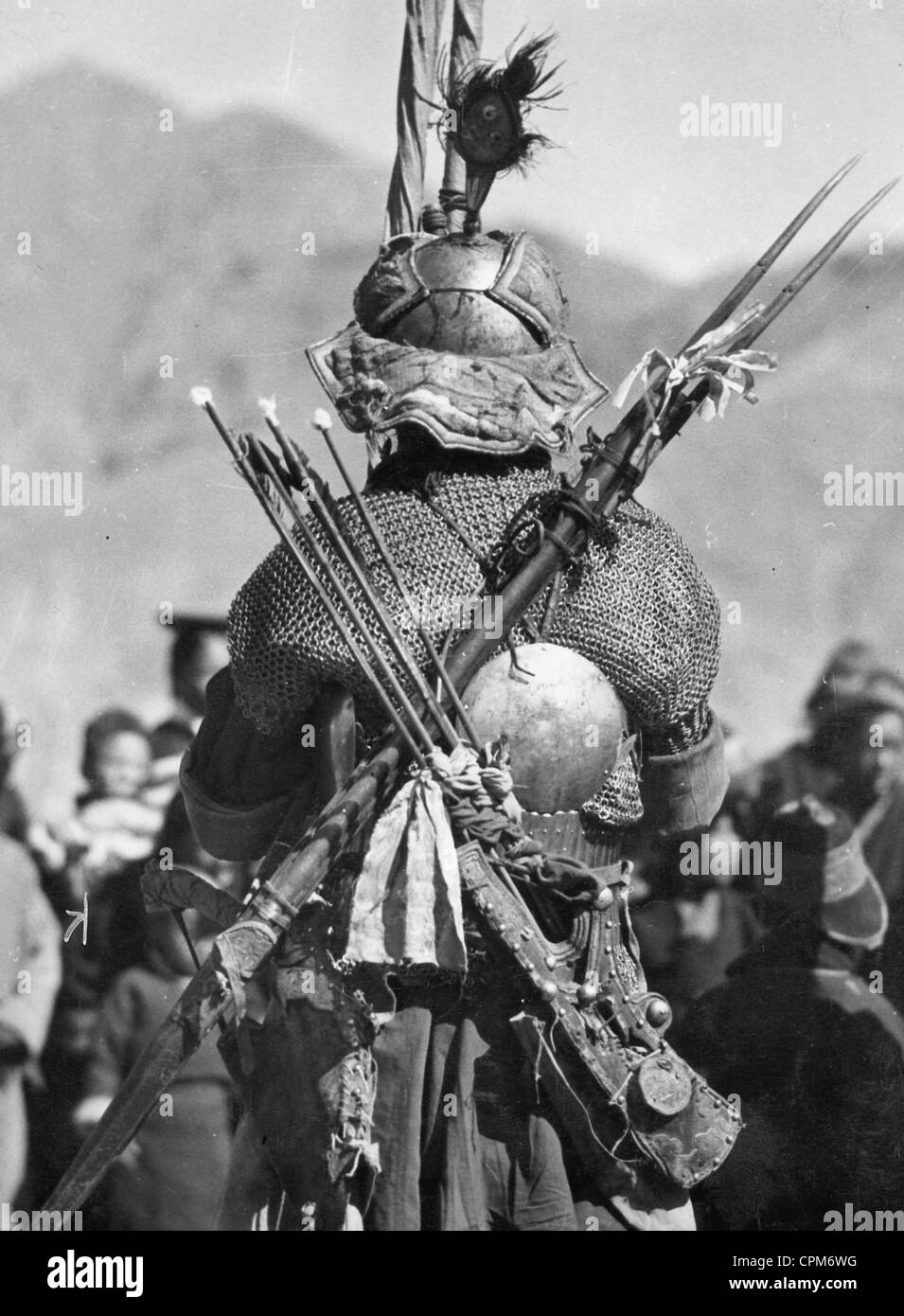 Tibetan warrior in Lhasa, 1938 Stock Photo