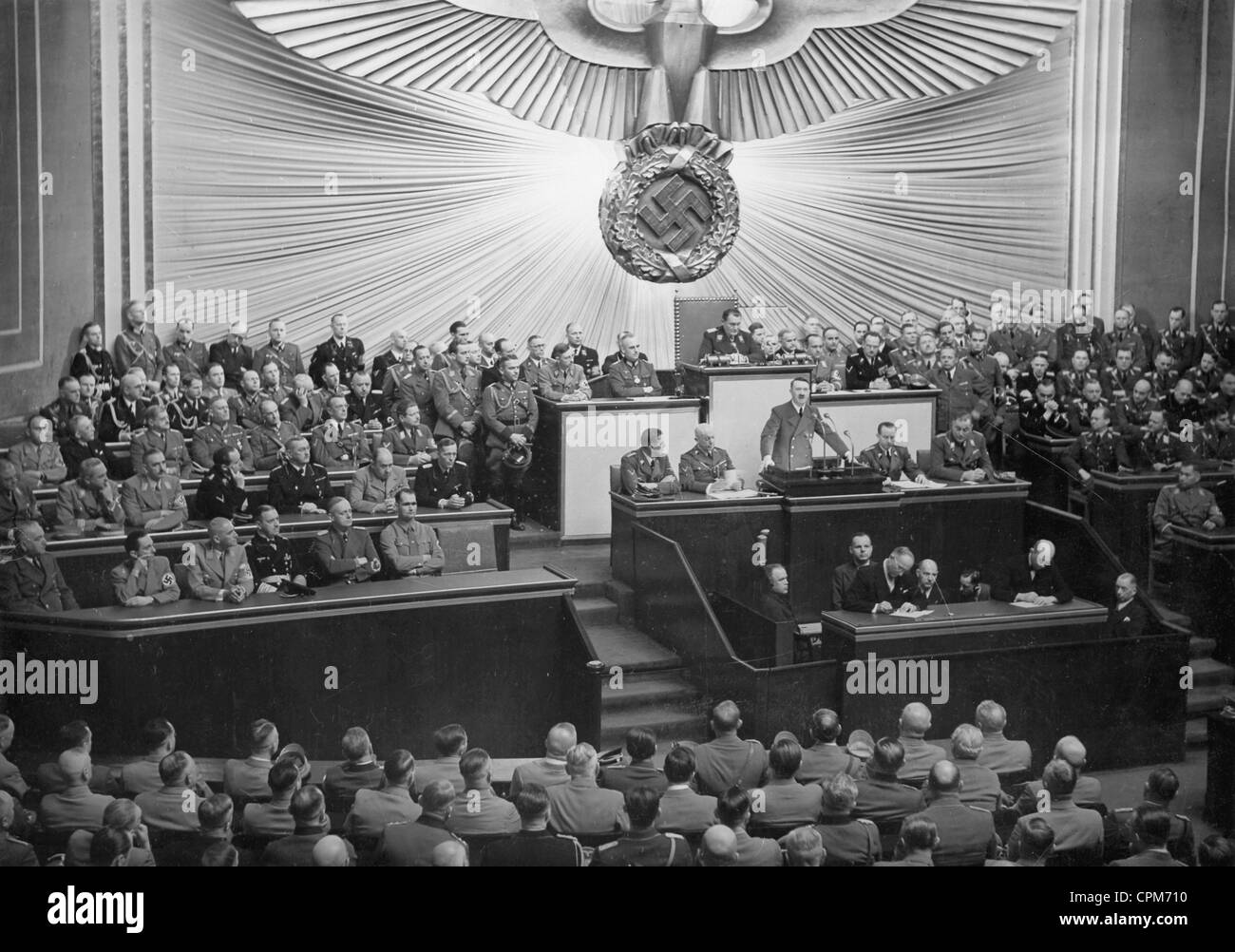 Adolf Hitler makes a speech in the Reichstag, 1939 Stock Photo