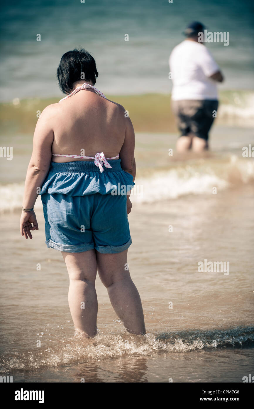 UK bathers at the seaside Stock Photo
