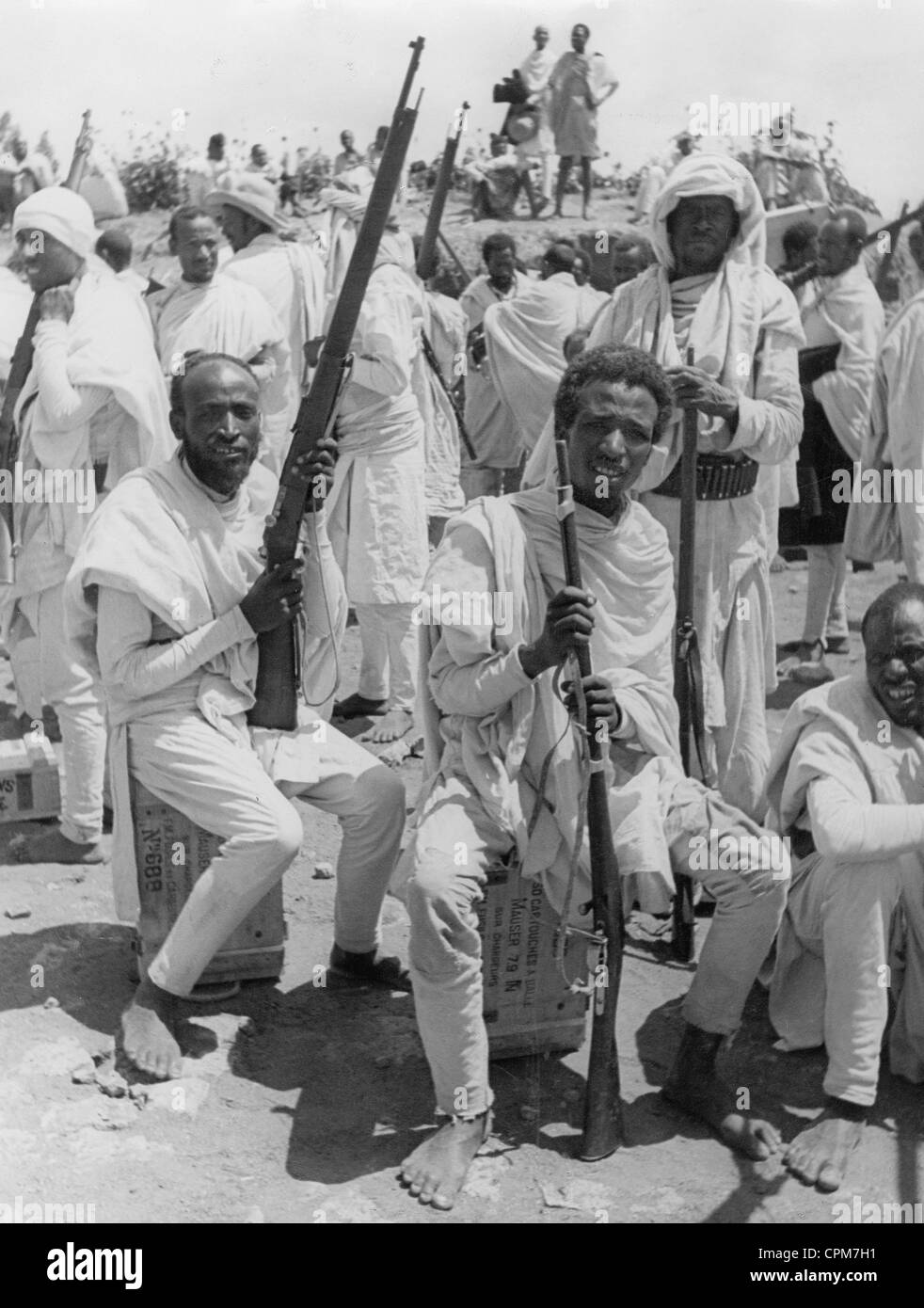 Ethiopian soldiers during the Abyssinian-Italian War, 1935 Stock Photo