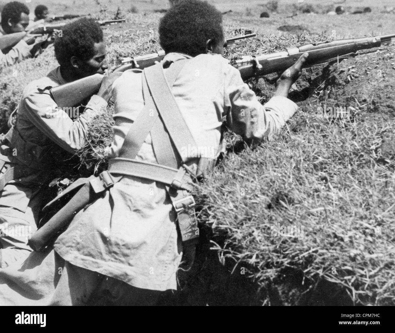 Abyssinian soldiers during fights with Italians, 1935 Stock Photo