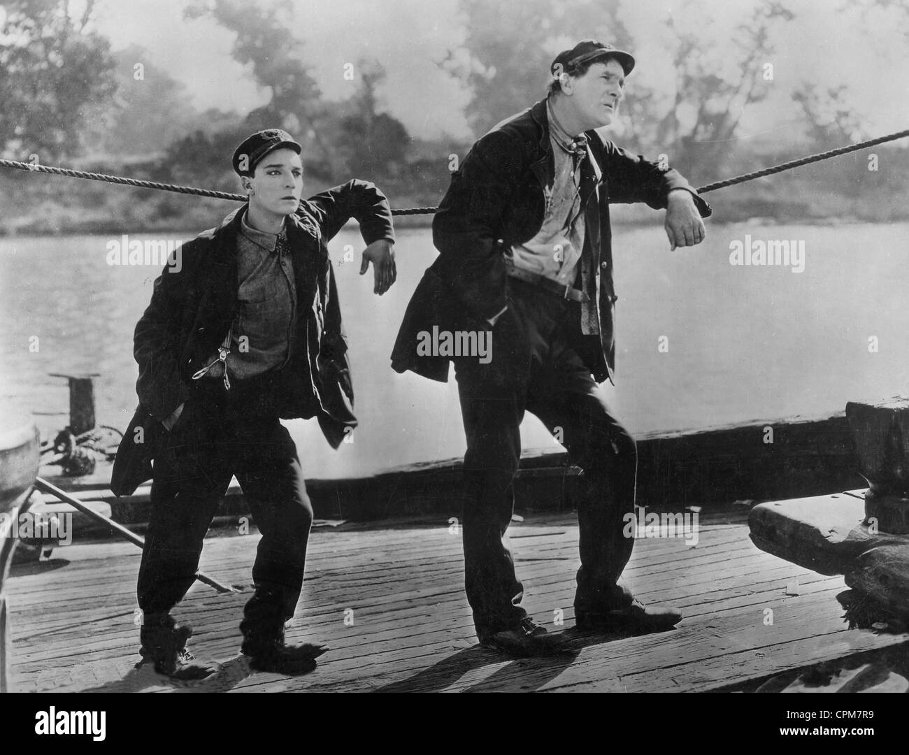 Buster Keaton (left) with Ernest Torrence (right) in 'Steamboat Bill, Jr.', 1928 Stock Photo