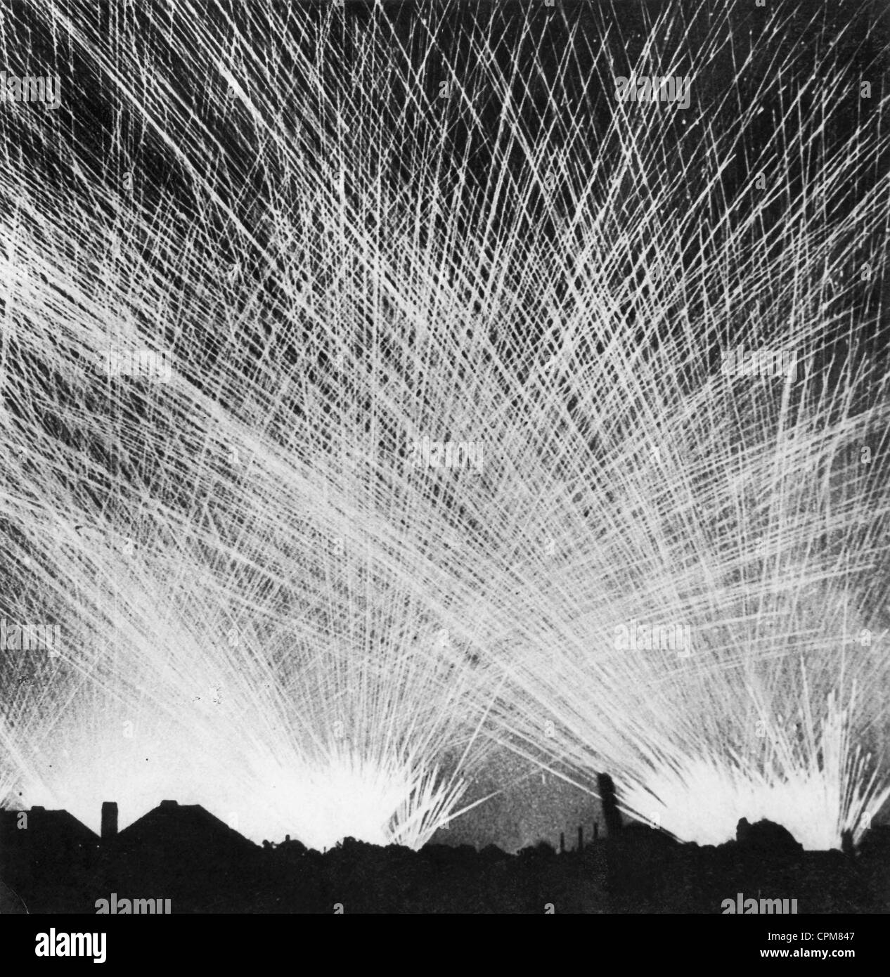 Flak fire over a German city in the Second World War, 1939-1945 Stock Photo