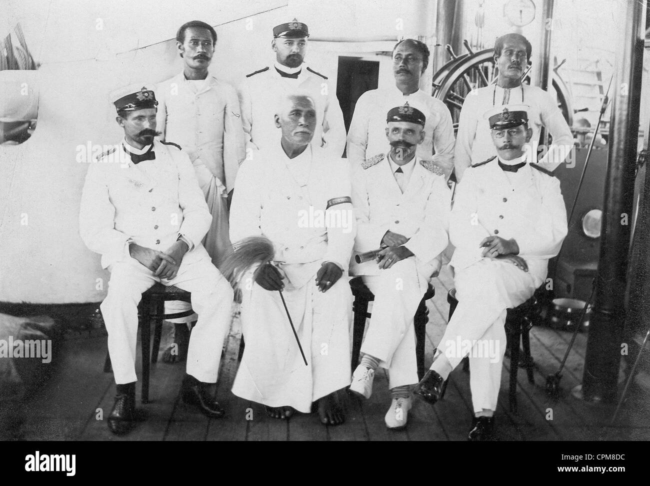 German naval officers with the Samoan chief Mataafa, around 1900 Stock Photo