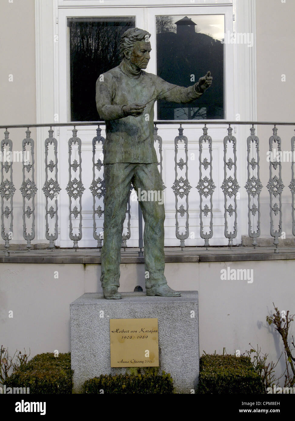 Statue of conductor Herbert von Karajan outside his home in Salzburg, Austria Stock Photo