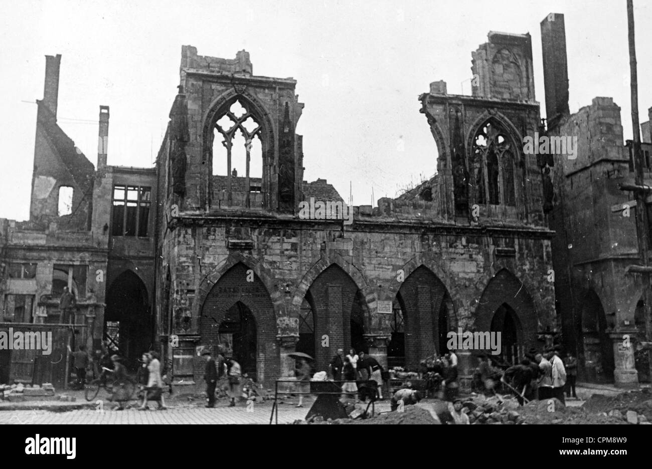 Destroyed Town Hall of Munster Stock Photo