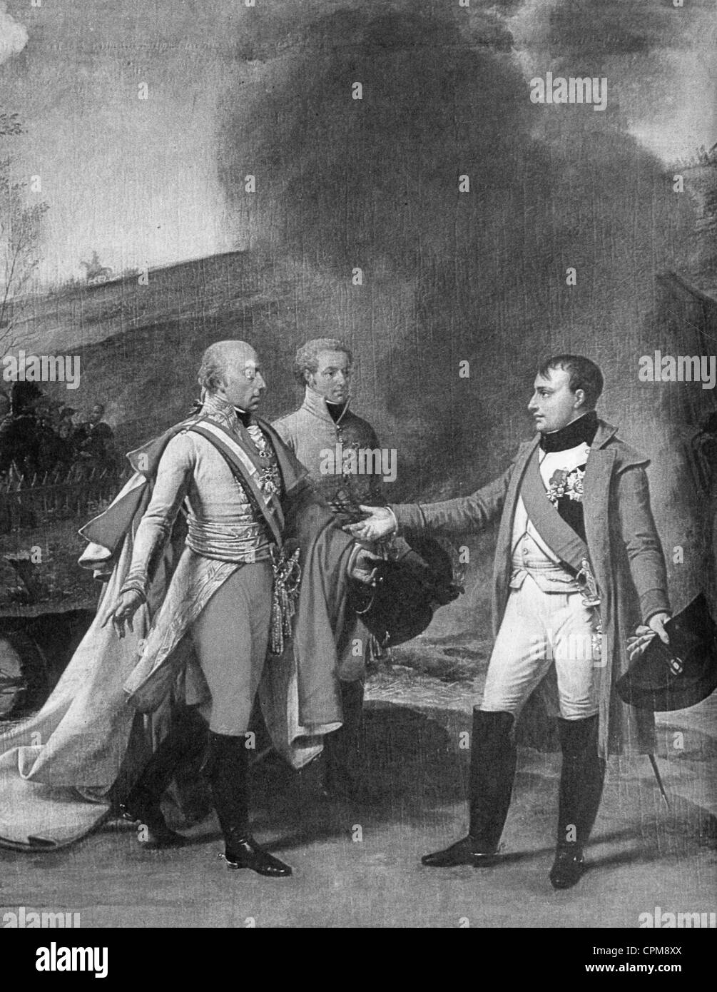 Emperor Franz II and Napoleon after the battle of Austerlitz, 1805 Stock Photo