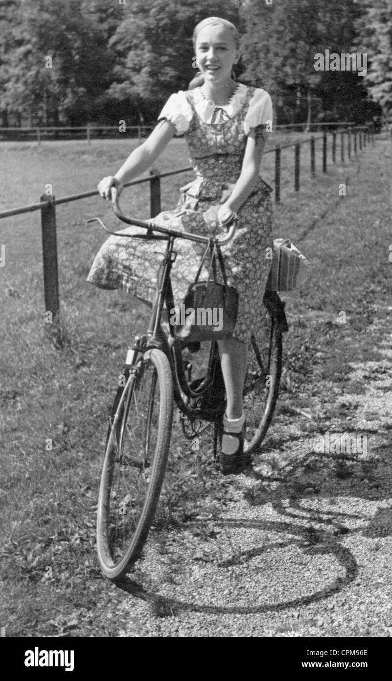 Maxi Herber riding the bike, 1930s Stock Photo
