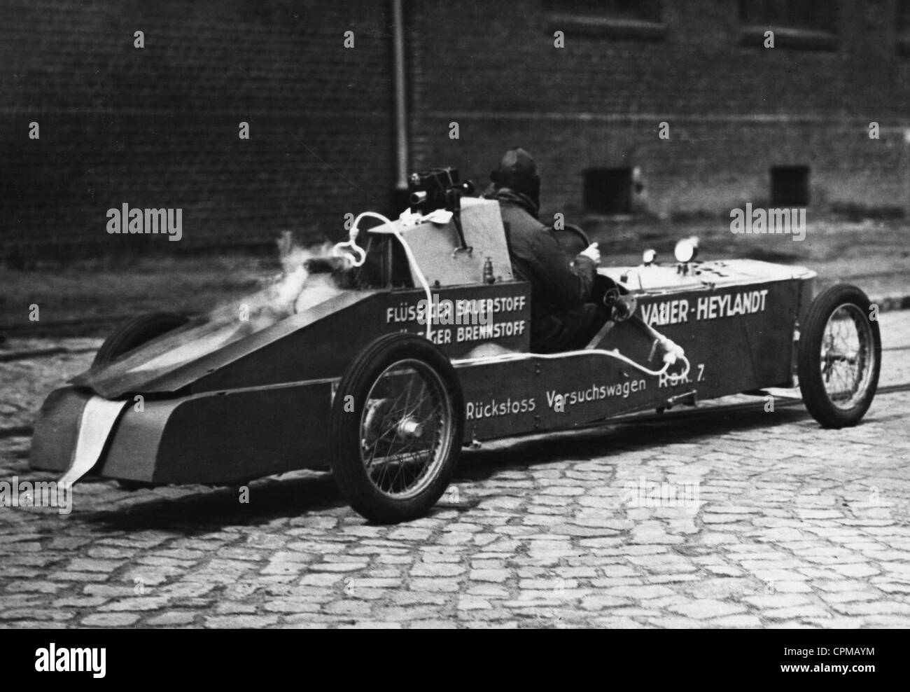 Max Valier with the rocket car in Britz, 1930 Stock Photo