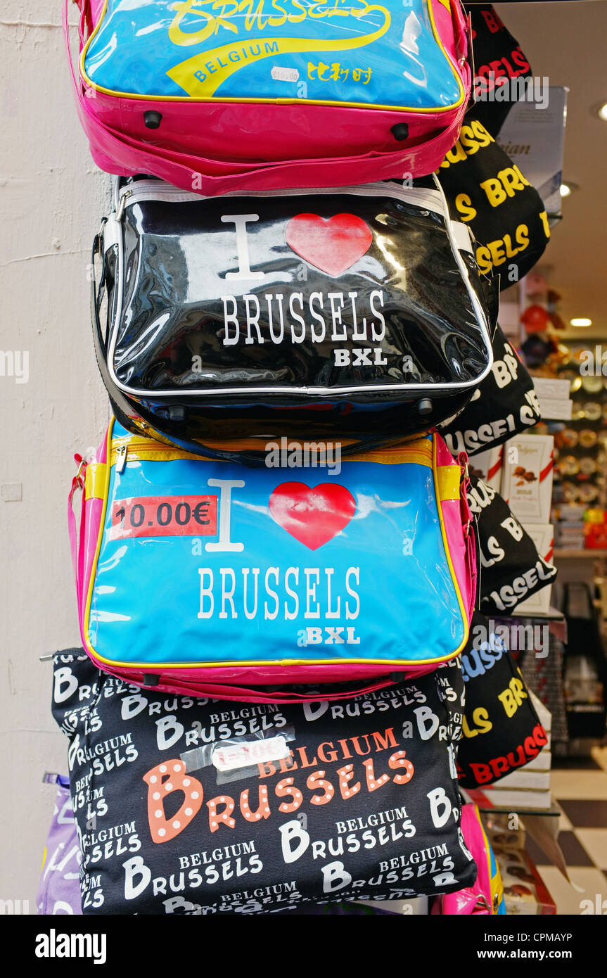 Tourist gifts on sale in Brussels city centre Stock Photo